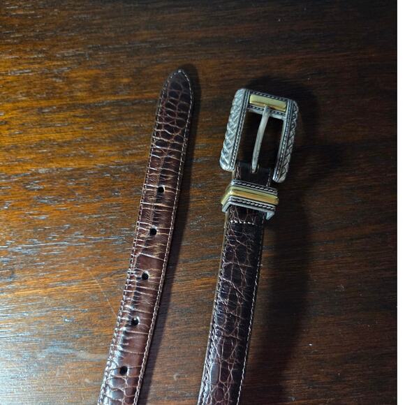 Brighton vtg textured mixed metals brown leather belt M main image 10